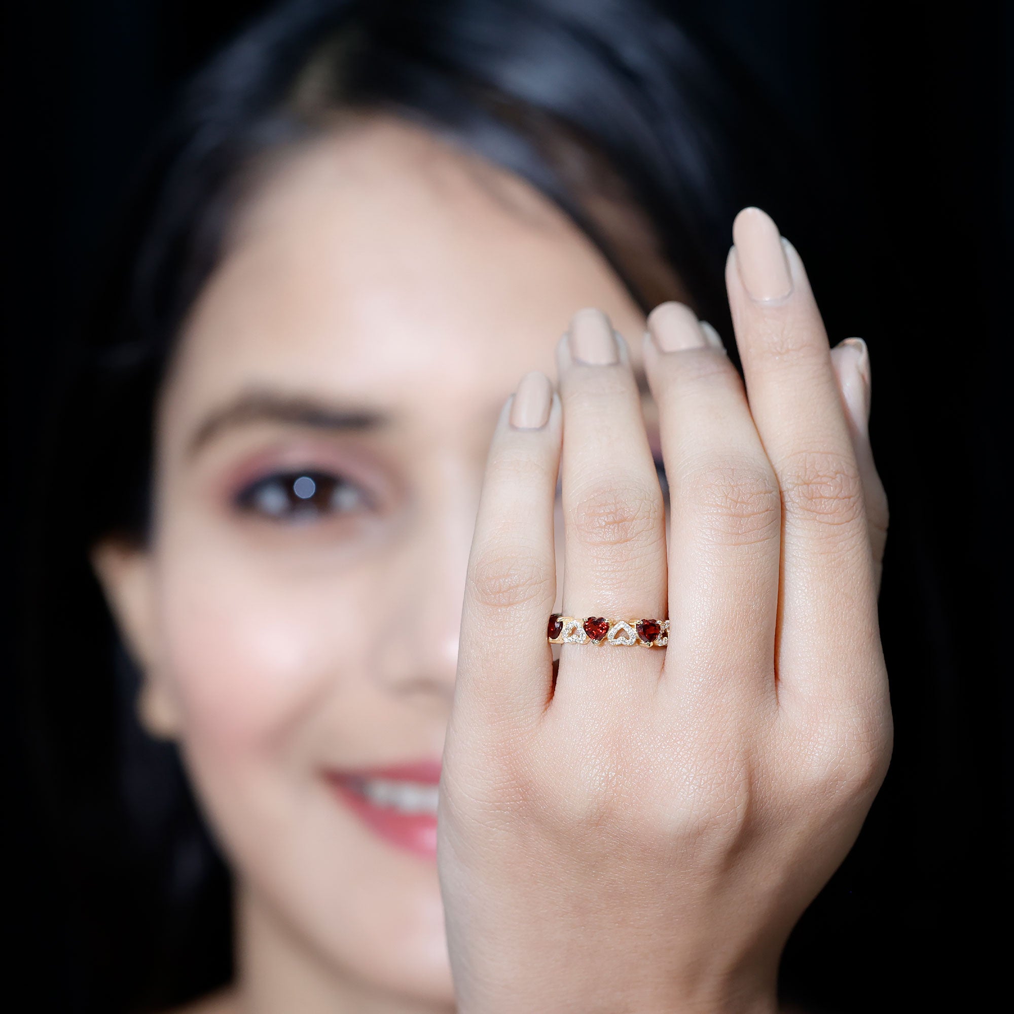 Rosec Jewels-Natural Garnet Diamond Heart Eternity Ring for Anniversary
