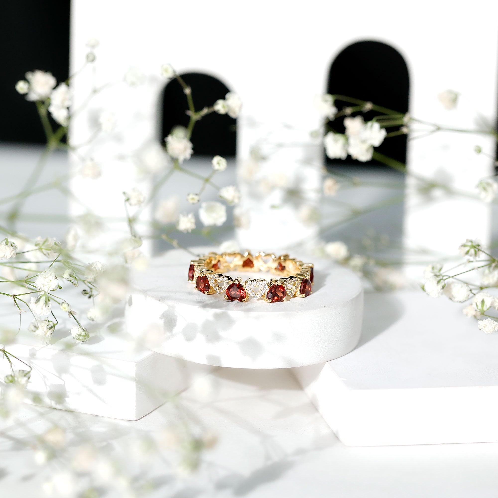 Rosec Jewels-Natural Garnet Diamond Heart Eternity Ring for Anniversary