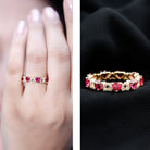 Lab-Created Ruby and Diamond Heart Eternity Band Ring AAAA - Rosec Jewels