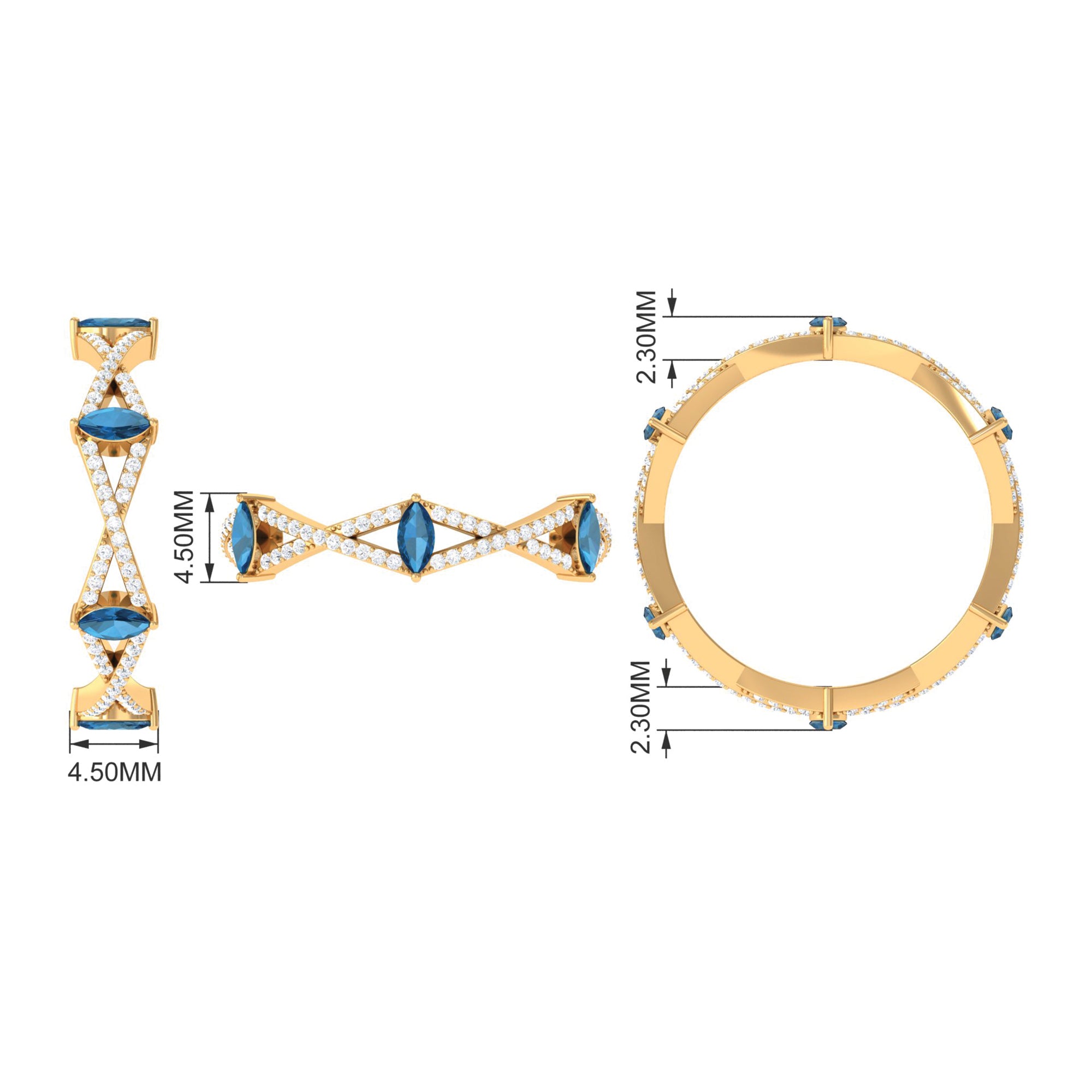 Rosec Jewels-Marquise London Blue Topaz Crossover Eternity Band with Diamond