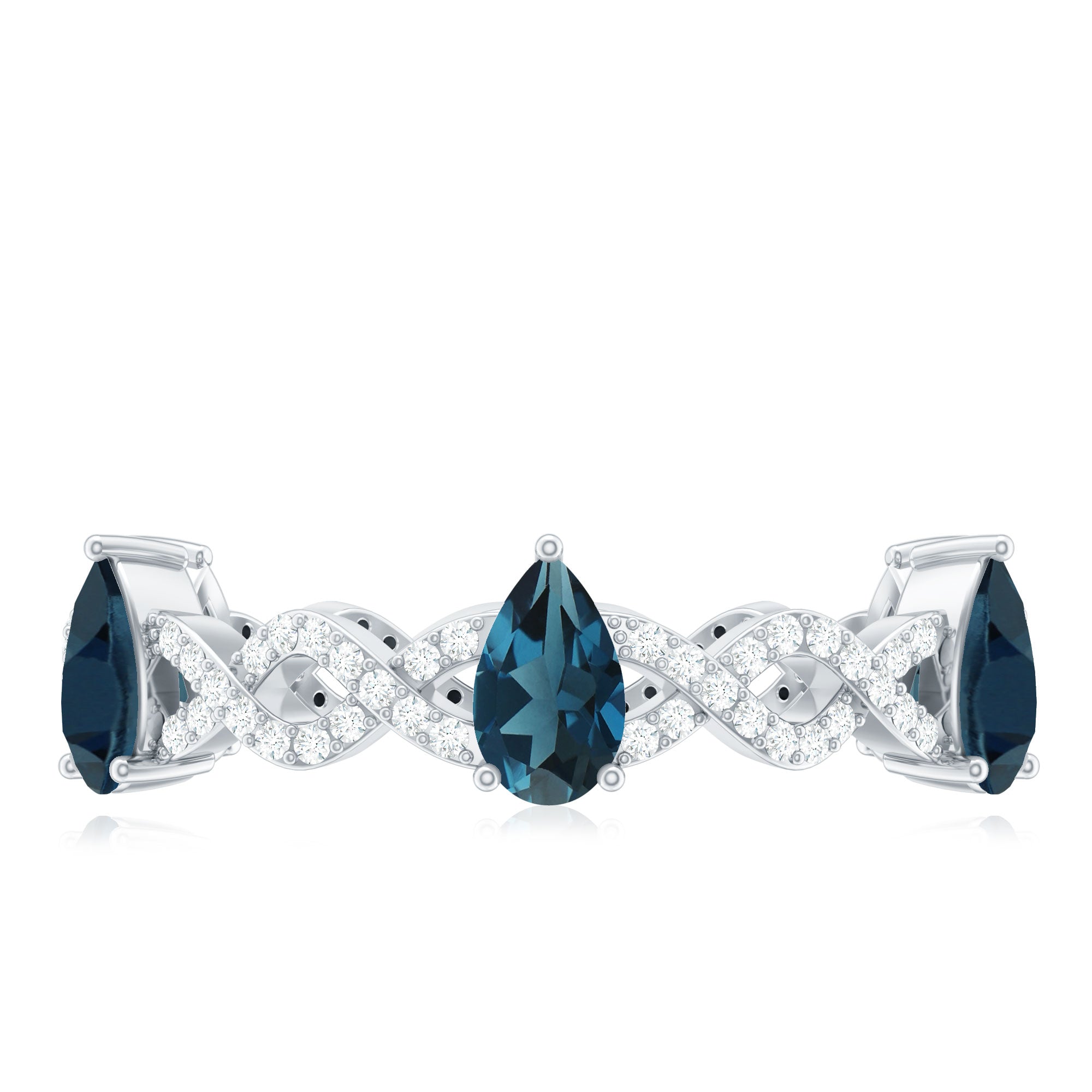 Rosec Jewels-Pear Shape London Blue Topaz Crossover Eternity Band with Diamond