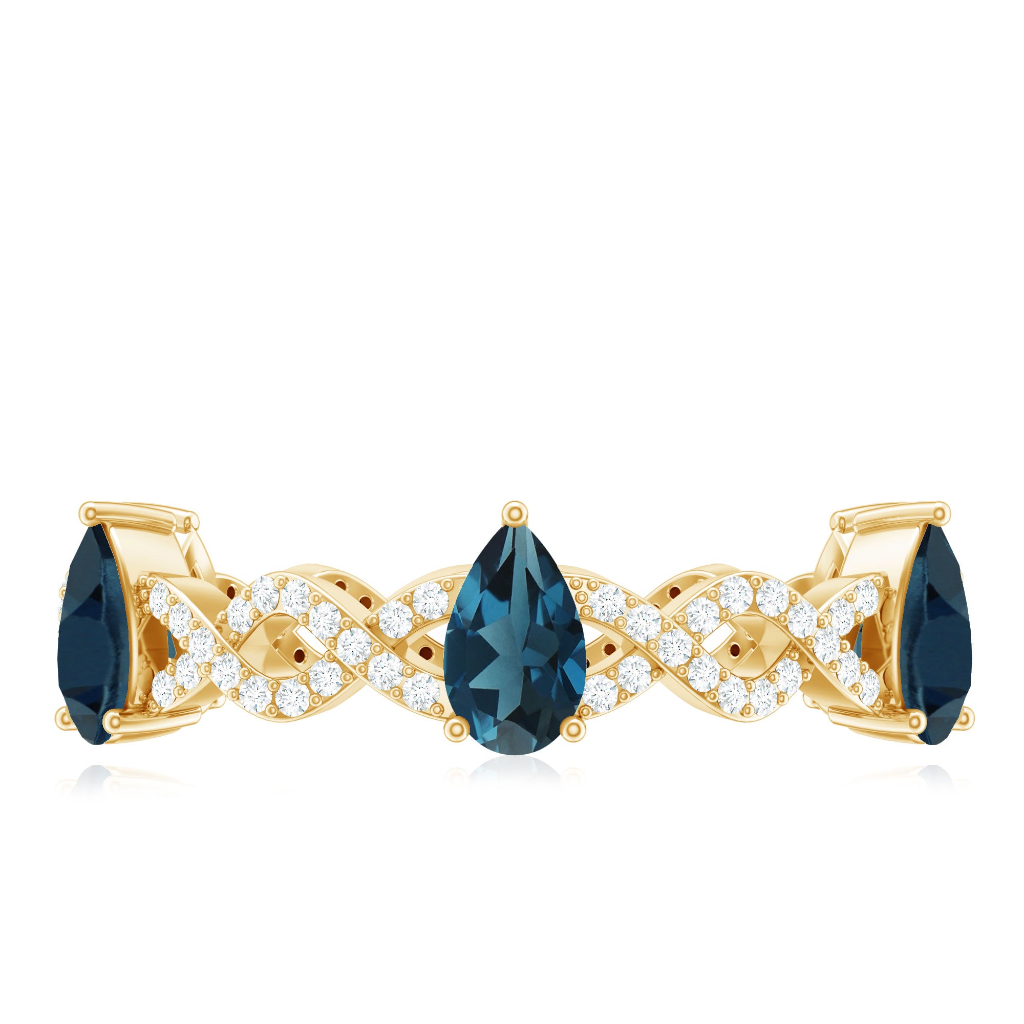 Rosec Jewels-Pear Shape London Blue Topaz Crossover Eternity Band with Diamond