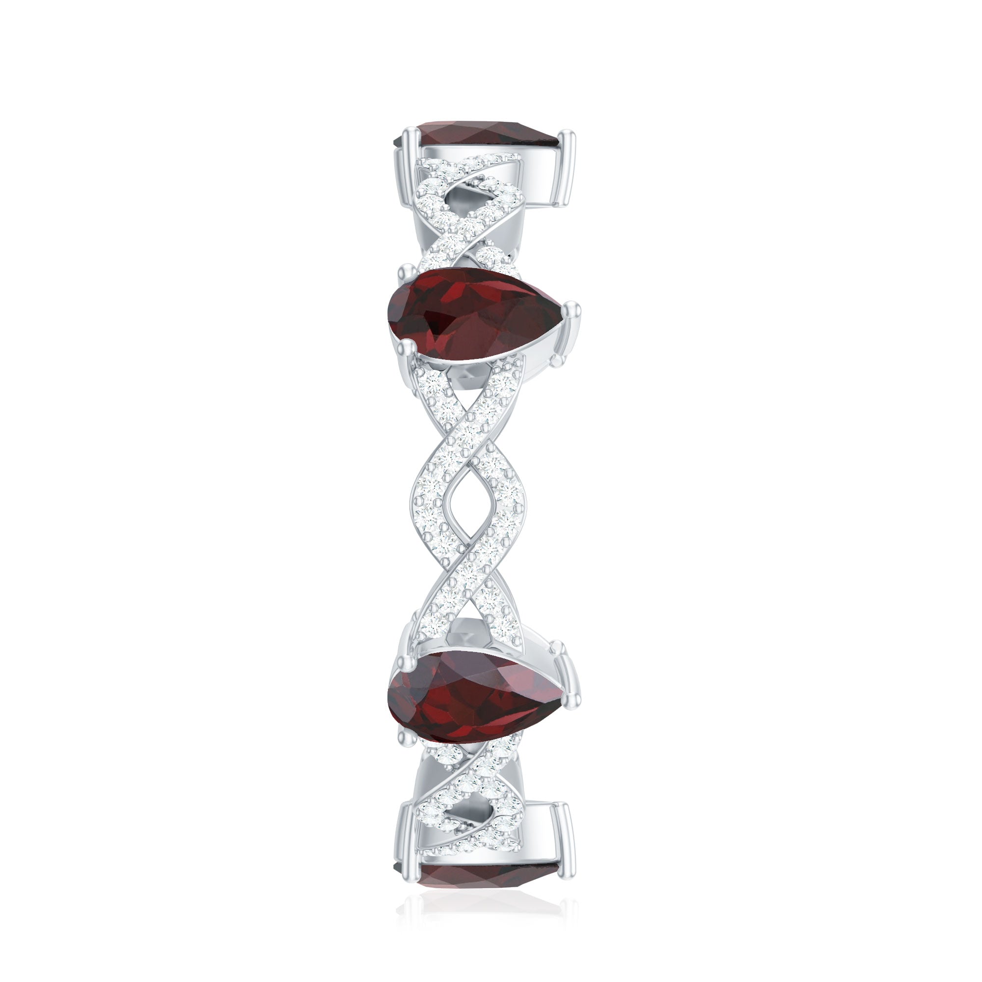 Rosec Jewels-Natural Pear Shape Garnet Diamond Eternity Ring with Crossover Shank