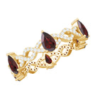 Rosec Jewels-Natural Pear Shape Garnet Diamond Eternity Ring with Crossover Shank