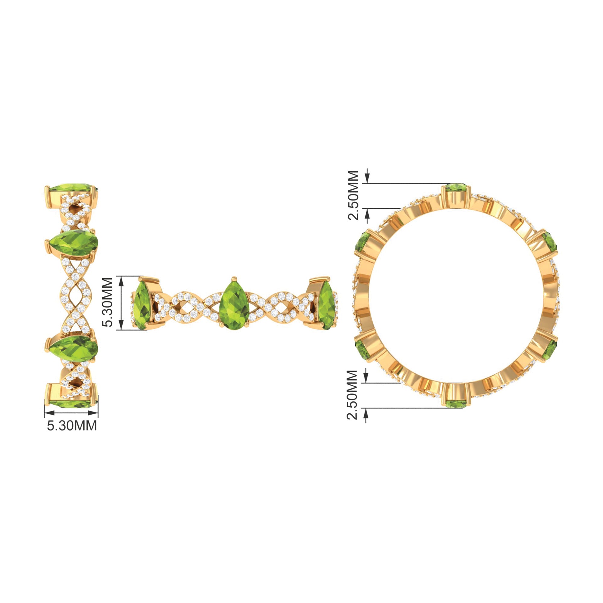 Peridot and Diamond Full Eternity Ring with Crossover Shank AAA - Rosec Jewels