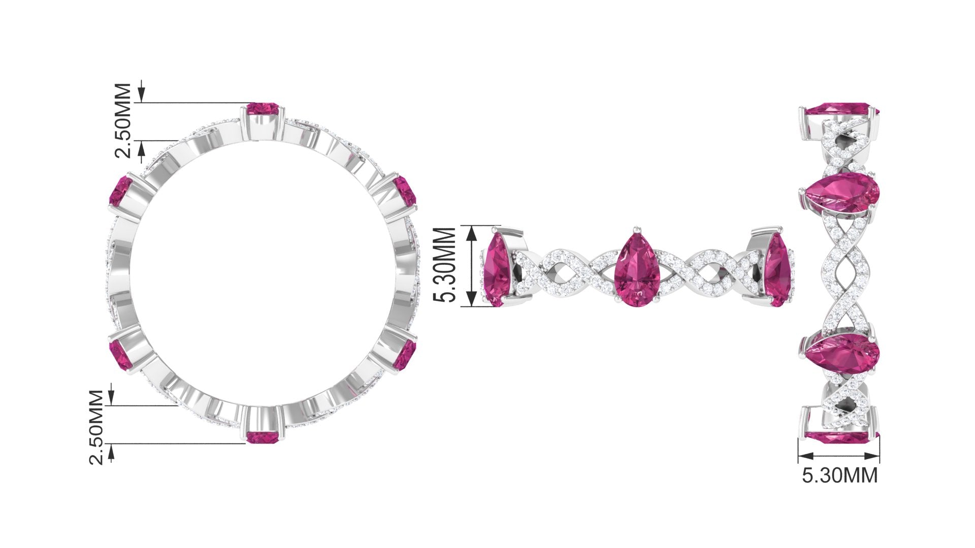 1.50 CT Natural Pink Tourmaline Crossover Eternity Ring with Diamond AAA - Rosec Jewels