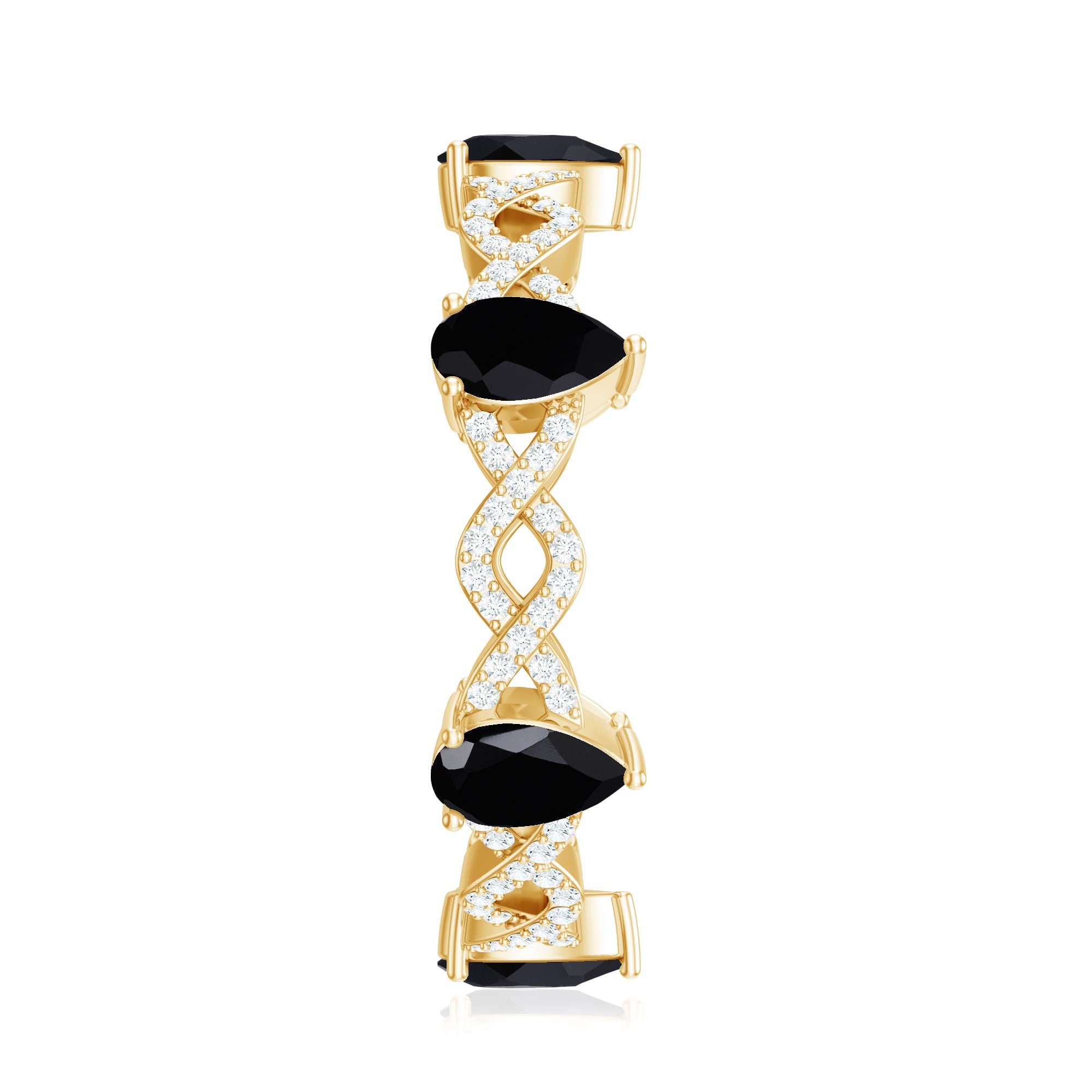 Natural Pear Shape Black Spinel Diamond Eternity Ring with Crossover Band AAA - Rosec Jewels
