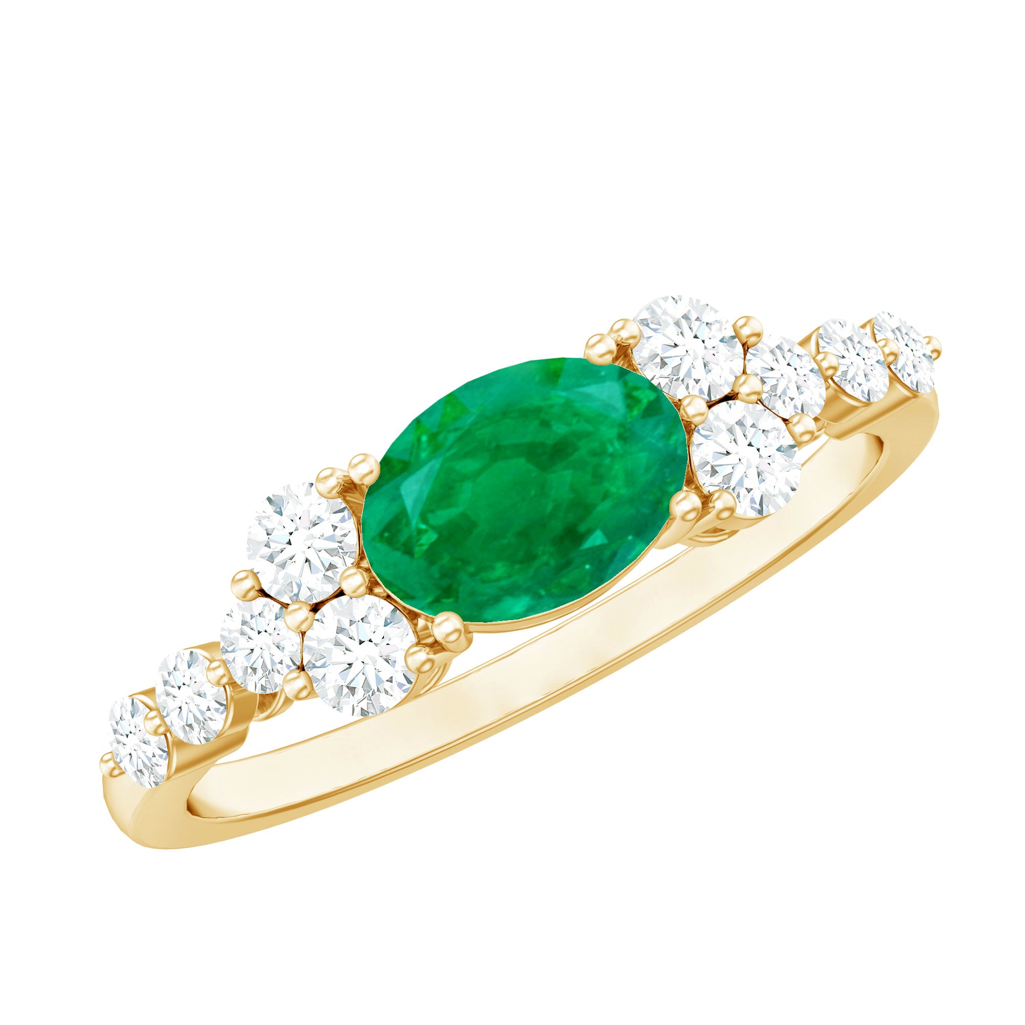 5X7mm Oval Cut Emerald Promise Ring with Diamond AAA - Rosec Jewels
