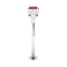 Pink Tourmaline Solitaire East West Ring with Diamond Side Stones AAA - Rosec Jewels
