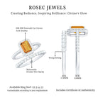 Emerald Cut Citrine Halo Engagement Ring with Moissanite Wedding Band AAA - Rosec Jewels