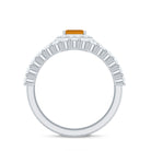 Emerald Cut Citrine Halo Engagement Ring with Moissanite Wedding Band AAA - Rosec Jewels