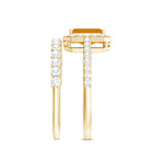 Emerald Cut Citrine Halo Engagement Ring with Moissanite Wedding Band AAA - Rosec Jewels