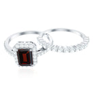 Genuine 6X8mm Emerald Cut Garnet Moissanite Wedding Ring Set of 2 AAA - Rosec Jewels