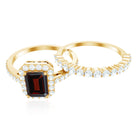 Genuine 6X8mm Emerald Cut Garnet Moissanite Wedding Ring Set of 2 AAA - Rosec Jewels