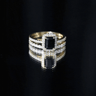 Rosec Jewels-Emerald Cut Black Onyx Wedding Ring Set with Moissanite