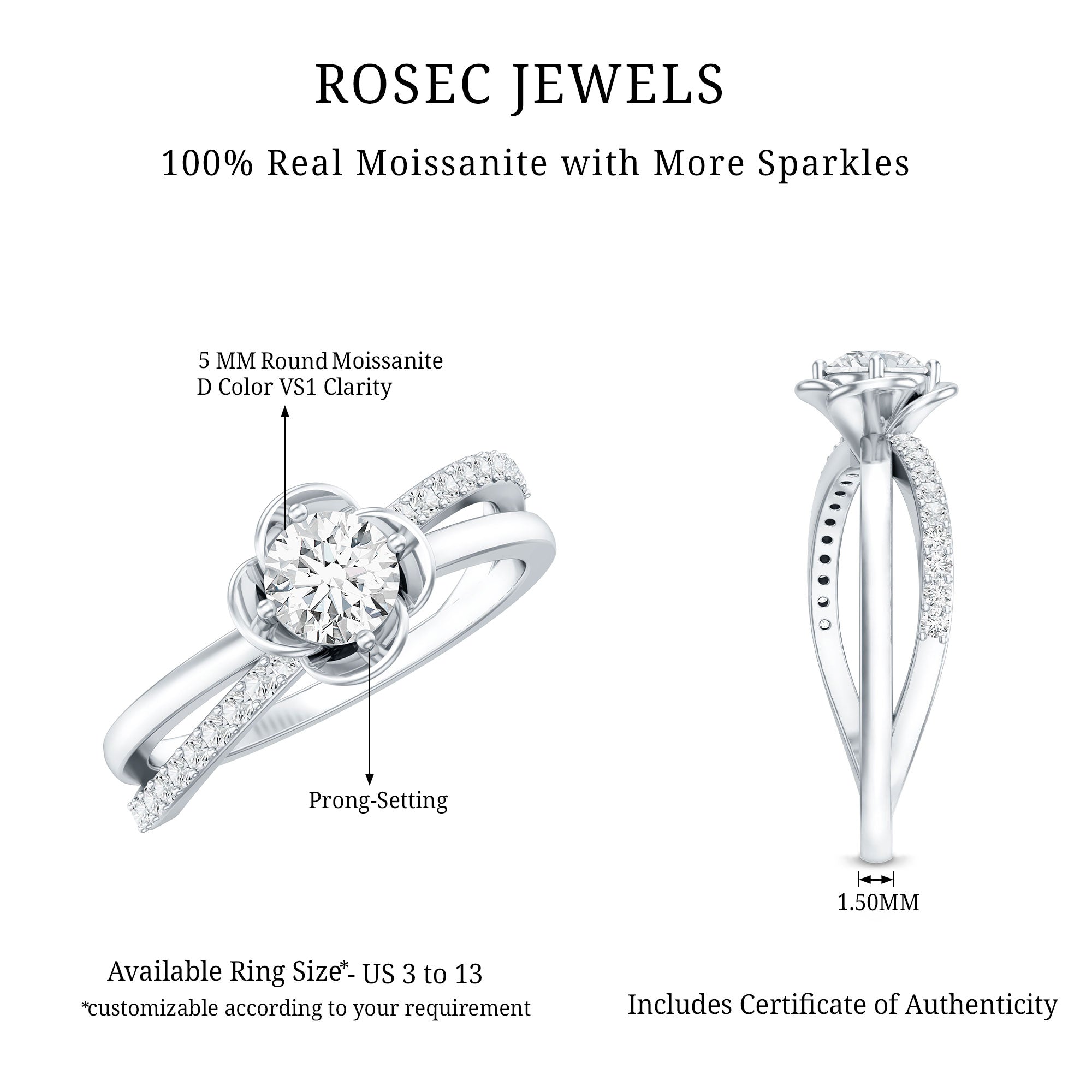 Rosec Jewels-Flower Inspired Moissanite Proposal Ring for Women