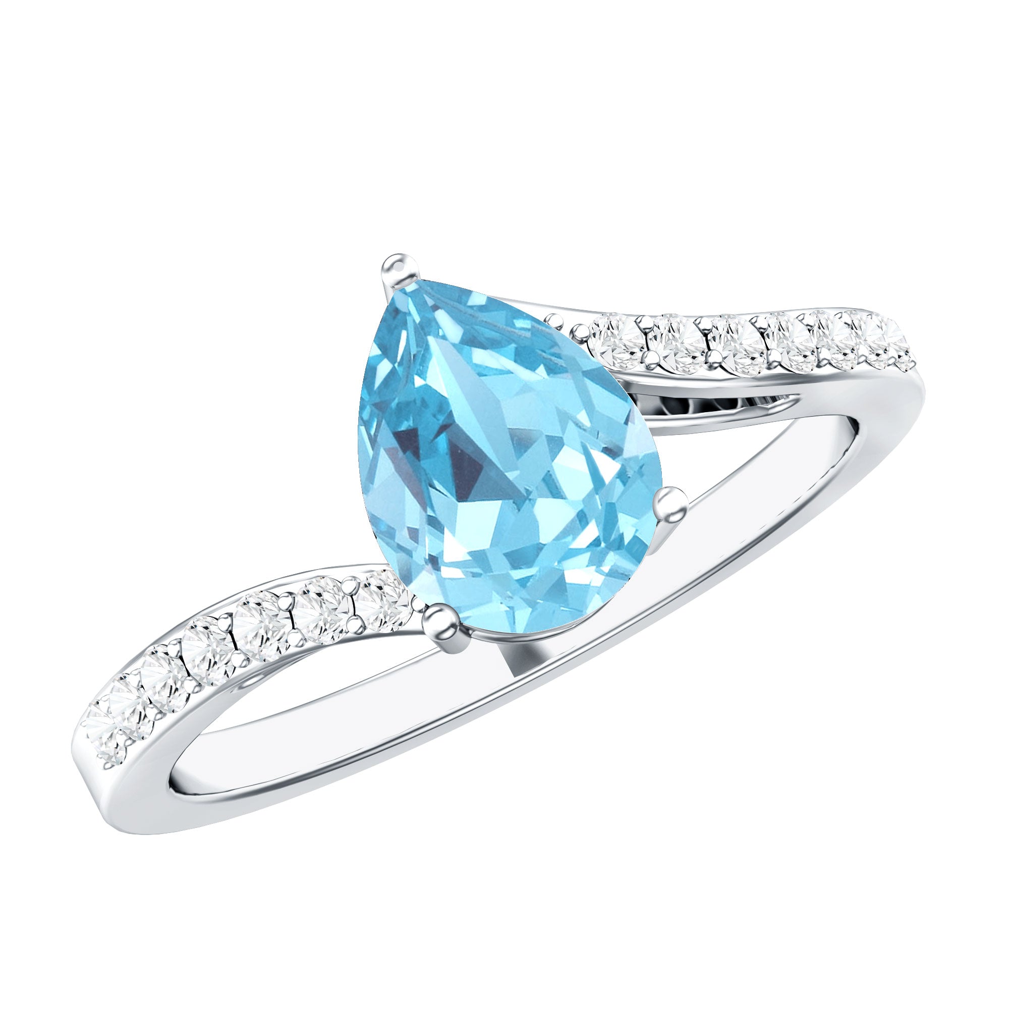 Pear Cut Aquamarine Teardrop Engagement Ring with Diamond – Rosec Pear Cut Aquamarine Teardrop Engagement Ring with Diamond – Rosec