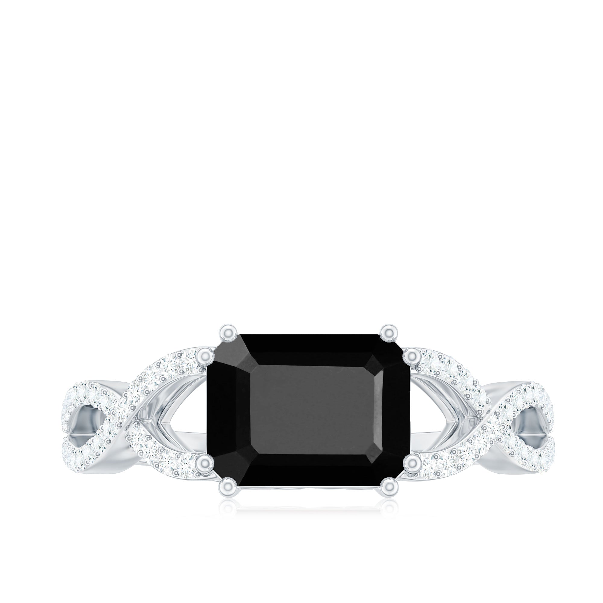Designer Black Onyx Crossover Engagement Ring with Diamonds