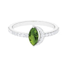 1.25 CT Minimal Marquise Cut Peridot Ring with Diamond Accent AAA - Rosec Jewels