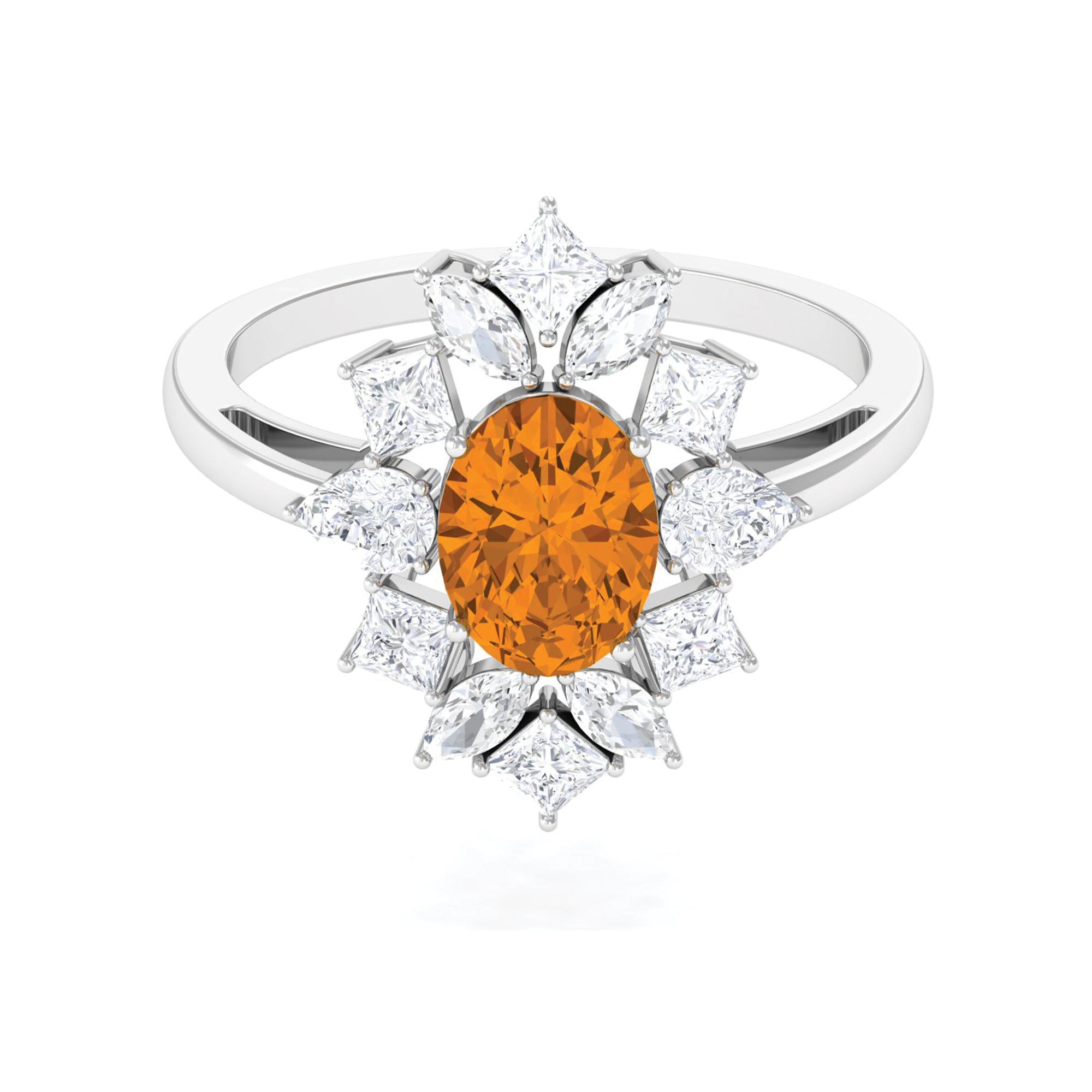 2.25 CT Oval Cut Citrine Cocktail Ring with Moissanite Stones AAA - Rosec Jewels