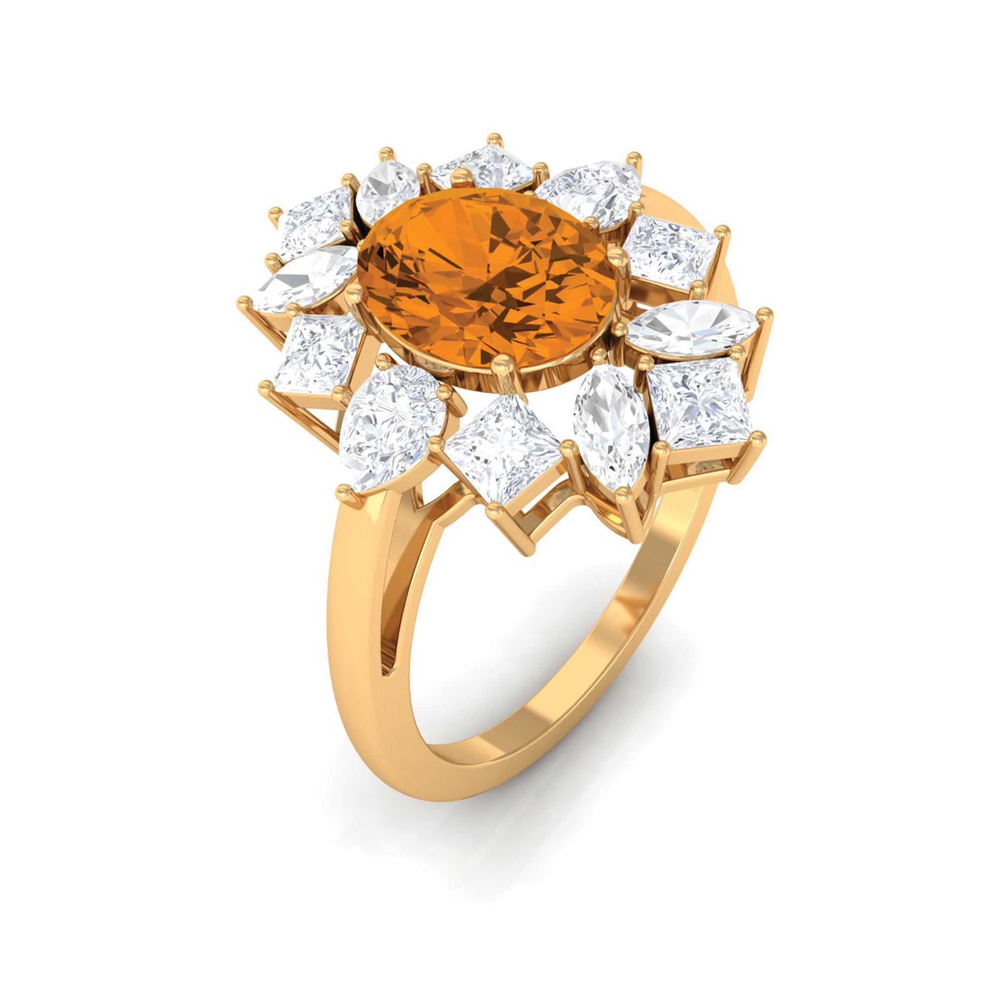 2.25 CT Oval Cut Citrine Cocktail Ring with Moissanite Stones AAA - Rosec Jewels
