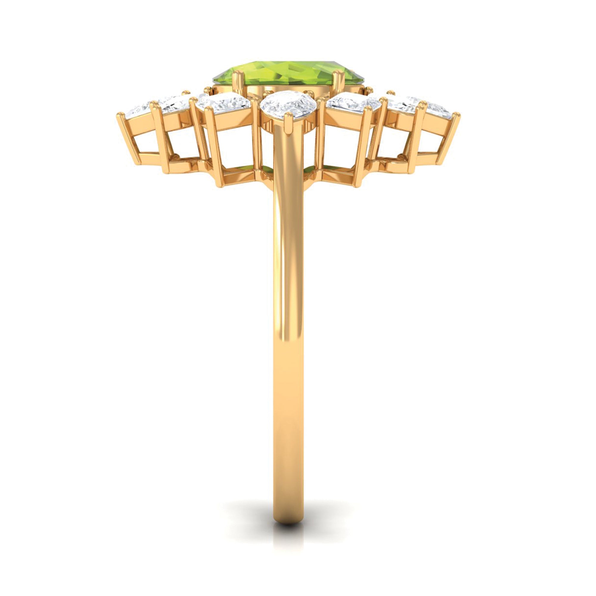 2.25 CT Natural Peridot Cocktail Ring with Moissanite Stones AAA - Rosec Jewels