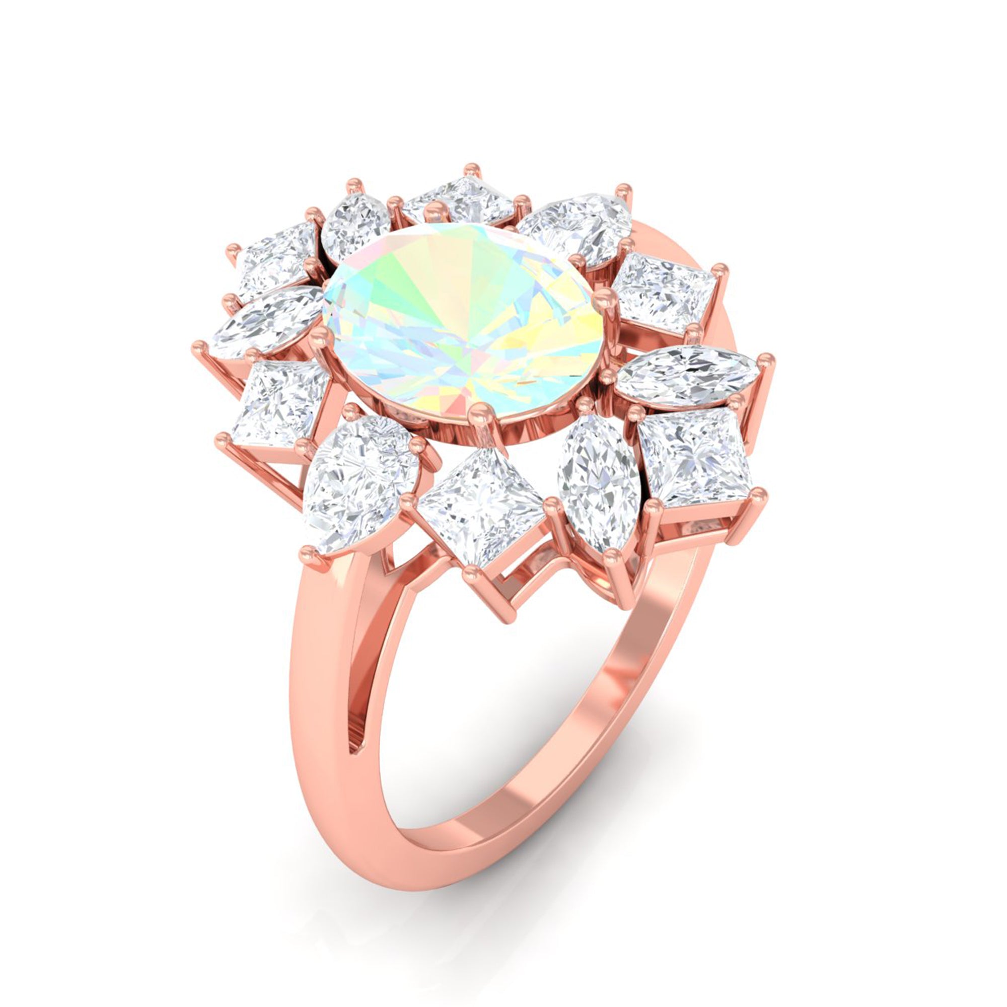 2.50 CT Oval Ethiopian Opal Cocktail Engagement Ring with Moissanite Ethiopian Opal - ( AAA ) - Quality - Rosec Jewels