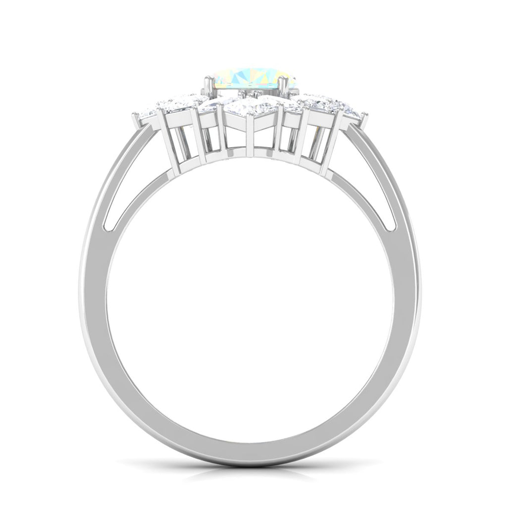 Rosec Jewels-2.50 CT Oval Ethiopian Opal Cocktail Engagement Ring with Moissanite
