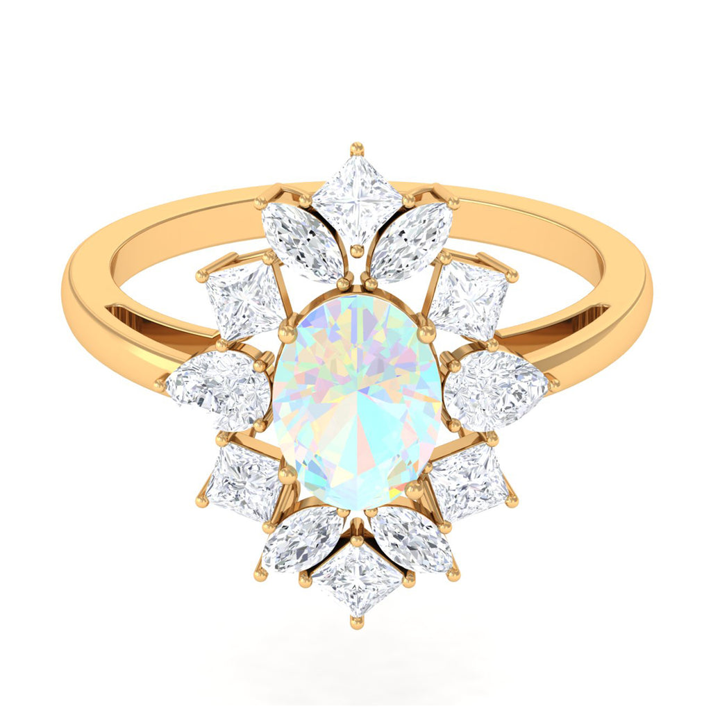 Rosec Jewels-2.50 CT Oval Ethiopian Opal Cocktail Engagement Ring with Moissanite