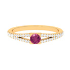 Minimal Pink Tourmaline Split Shank Ring with Diamond AAA - Rosec Jewels