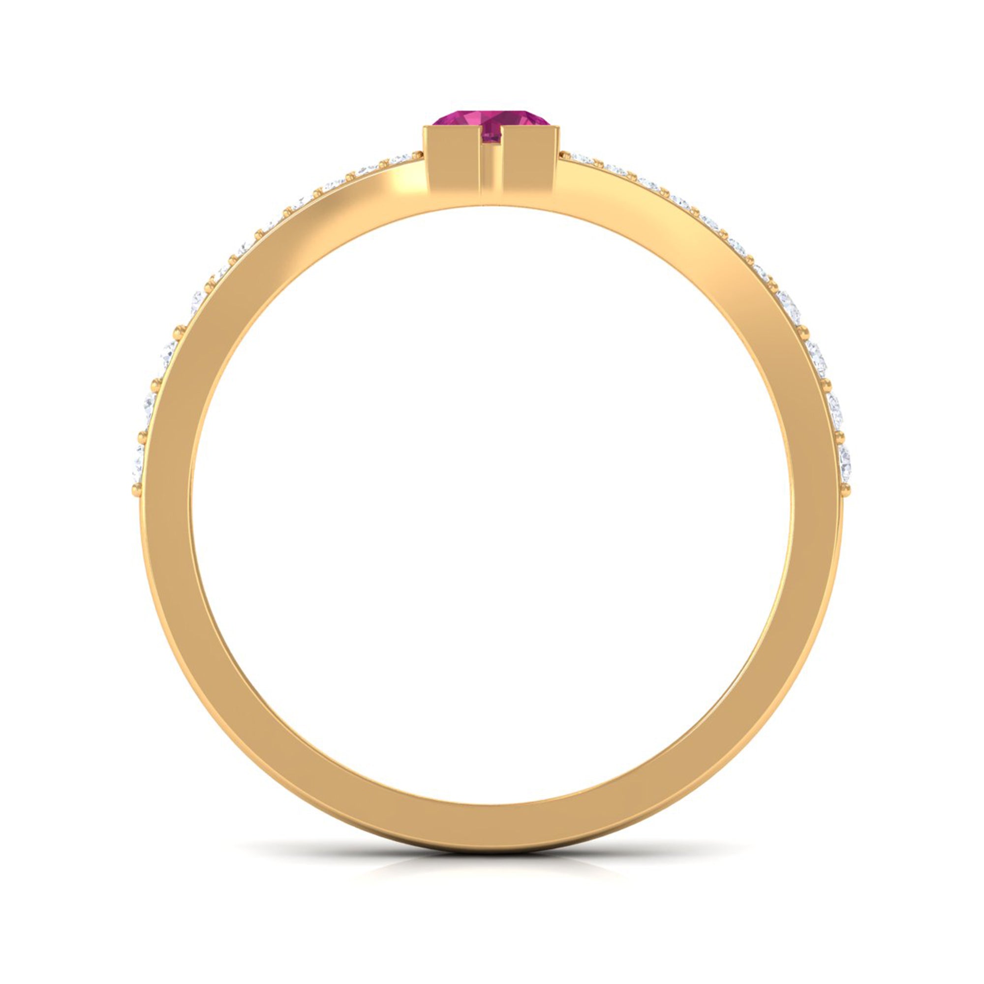 Minimal Pink Tourmaline Split Shank Ring with Diamond AAA - Rosec Jewels