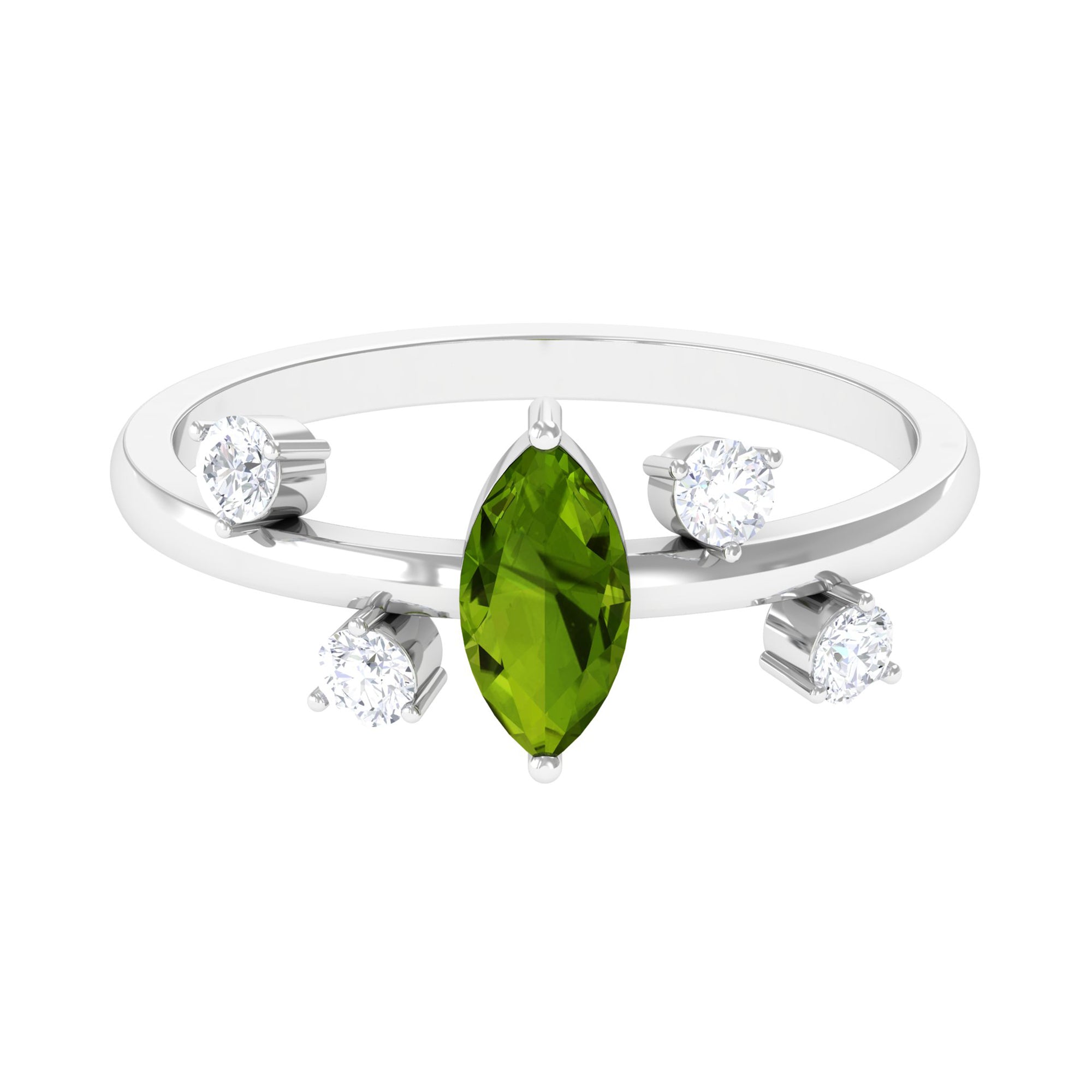 Rosec Jewels-1 CT Marquise Cut Peridot Scatter Ring with Diamond Stones