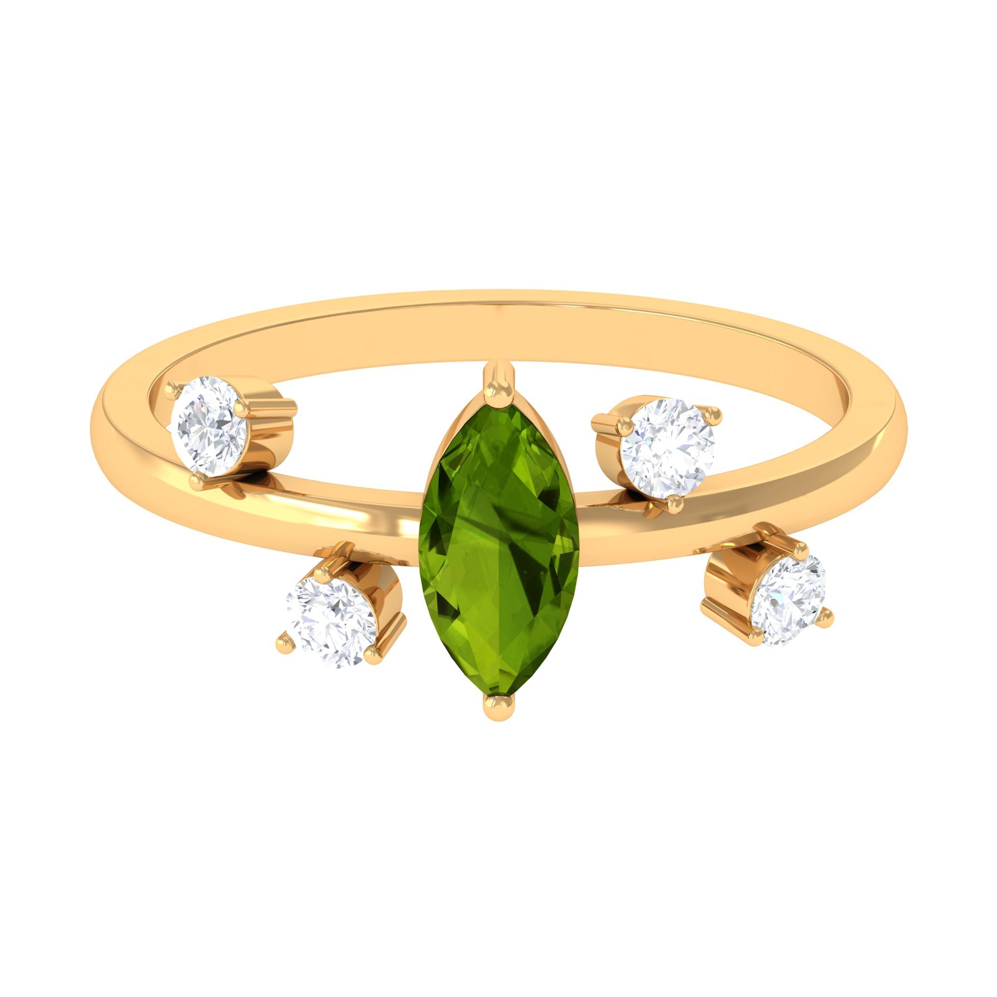 Rosec Jewels-1 CT Marquise Cut Peridot Scatter Ring with Diamond Stones