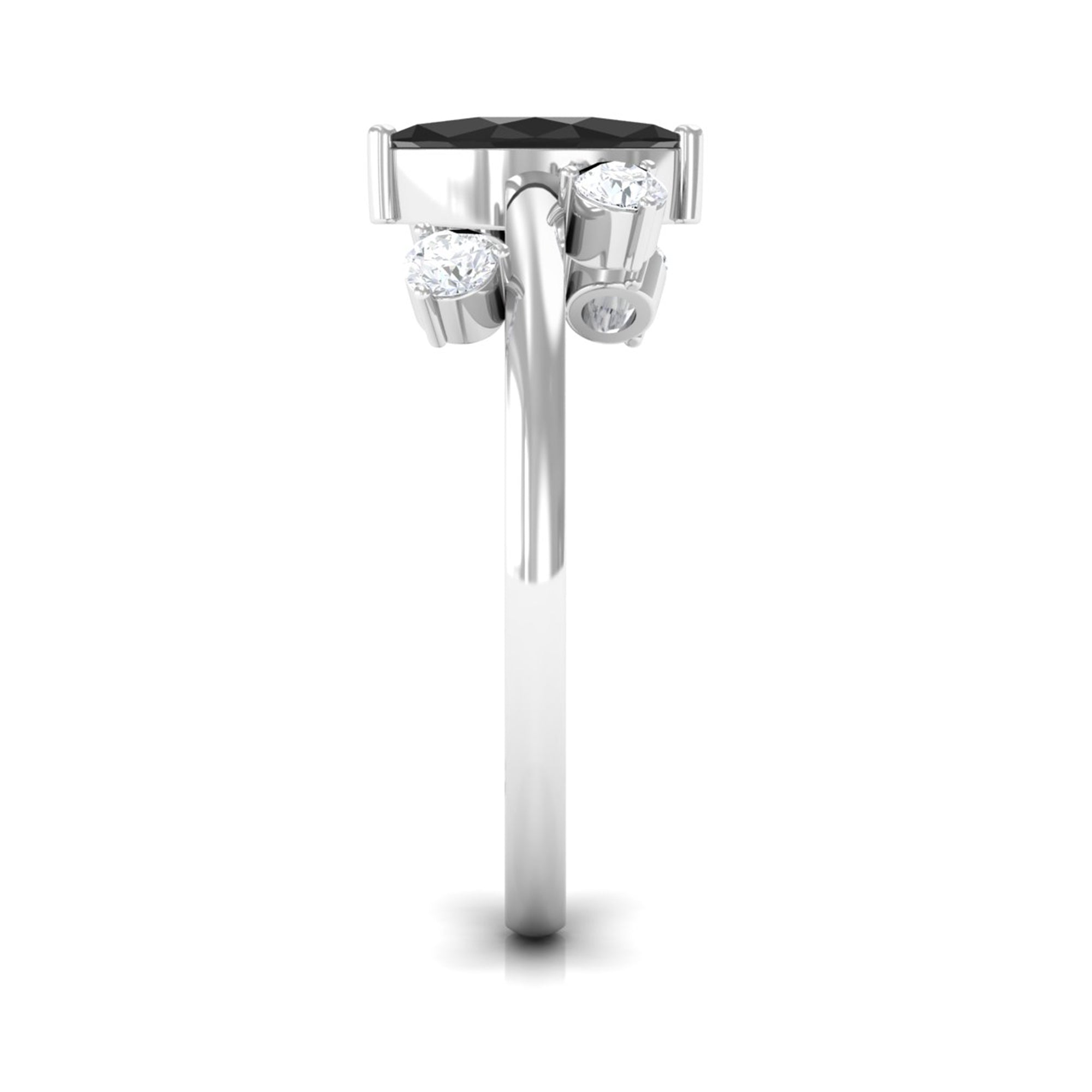 Marquise Cut Solitaire Black Spinel Ring with Scatter Diamond AAA - Rosec Jewels