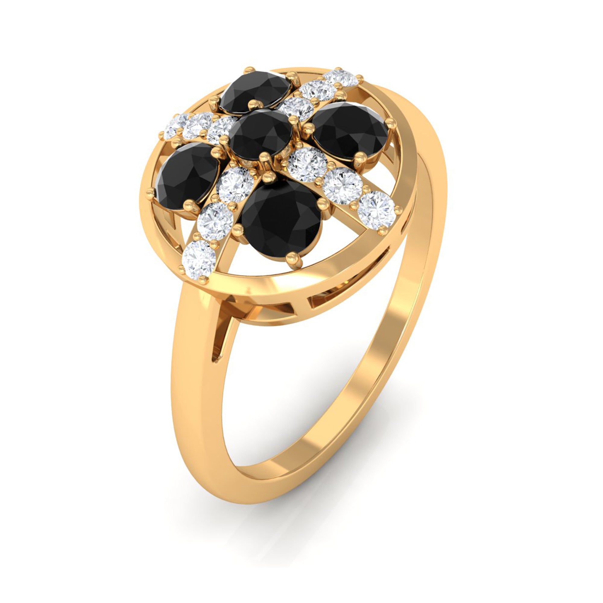 3/4 CT Black Spinel and Diamond Contemporary Ring AAA - Rosec Jewels
