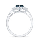 7mm Round London Blue Topaz Floral Engagement Ring with Diamond AAA - Rosec Jewels