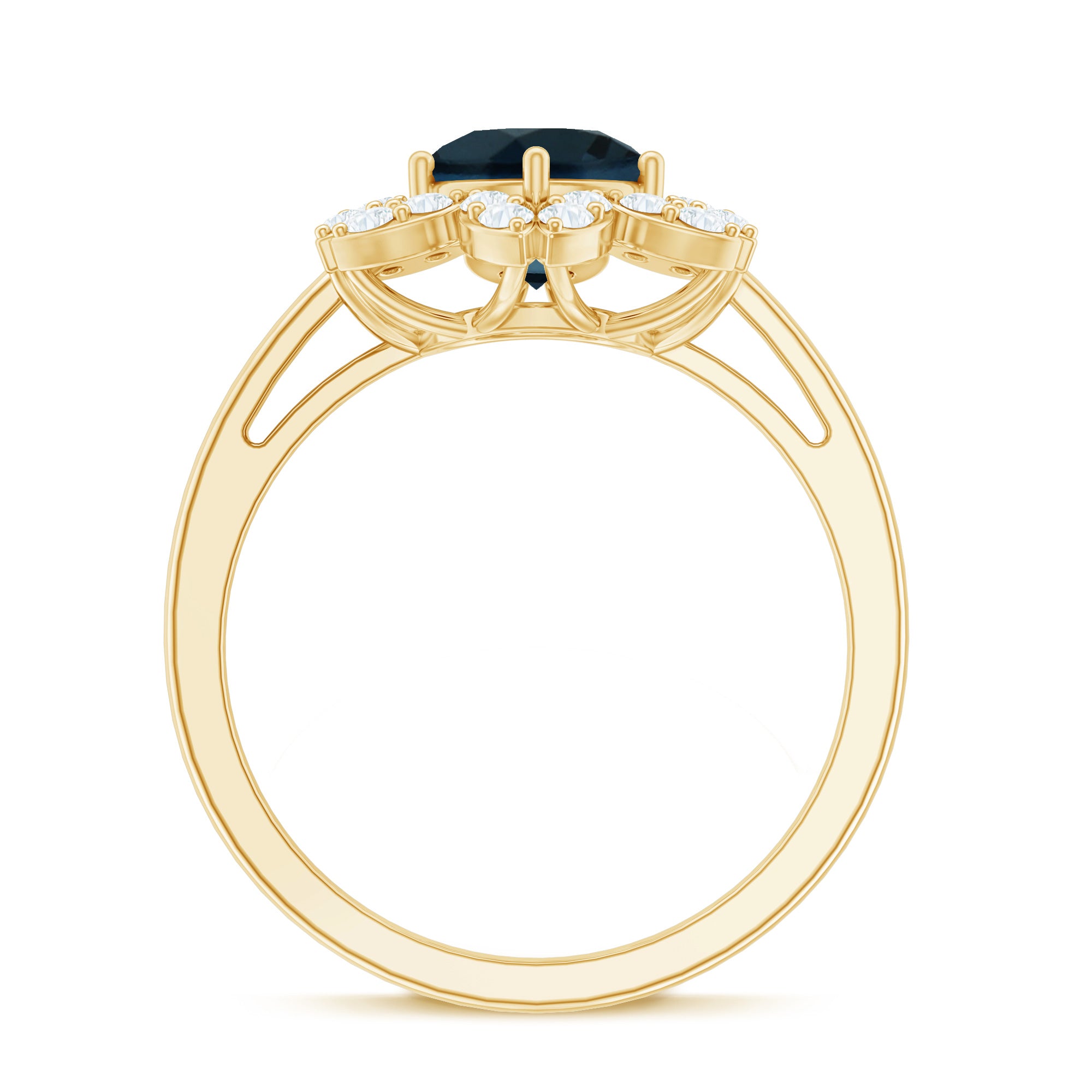 7mm Round London Blue Topaz Floral Engagement Ring with Diamond AAA - Rosec Jewels