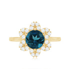 7mm Round London Blue Topaz Floral Engagement Ring with Diamond AAA - Rosec Jewels