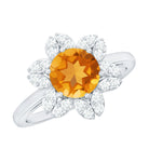 Natural Citrine Floral Engagement Ring with Diamond AAA - Rosec Jewels