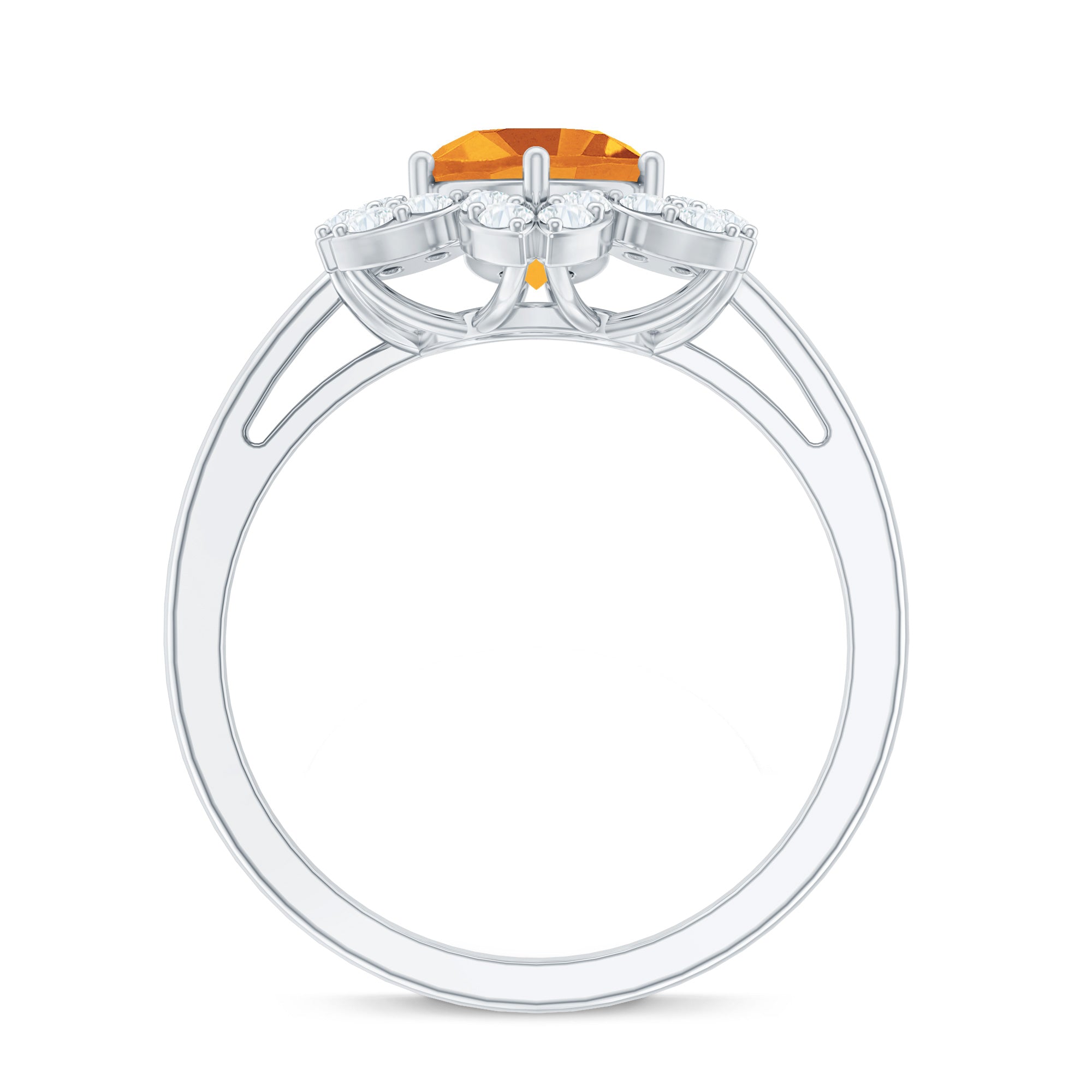 Natural Citrine Floral Engagement Ring with Diamond AAA - Rosec Jewels