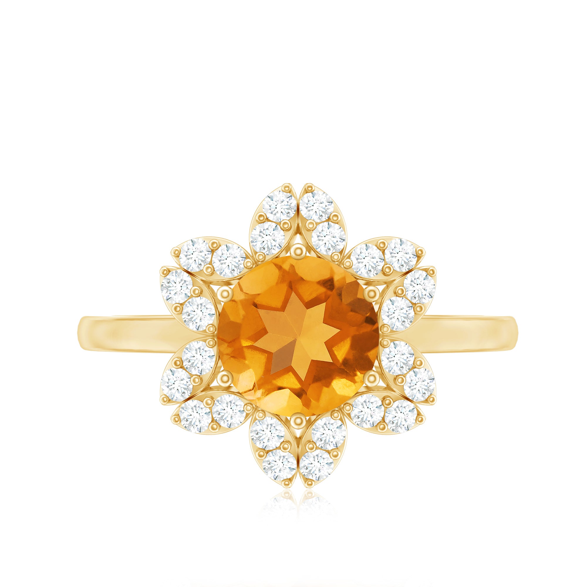 Natural Citrine Floral Engagement Ring with Diamond AAA - Rosec Jewels