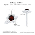 Certified Natural 8mm Garnet Flower Engagement Ring with Diamond AAA - Rosec Jewels
