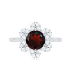 Certified Natural 8mm Garnet Flower Engagement Ring with Diamond AAA - Rosec Jewels