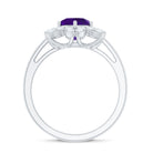 Round Amethyst Flower Engagement Ring with Diamond AAA - Rosec Jewels