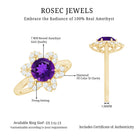 Round Amethyst Flower Engagement Ring with Diamond AAA - Rosec Jewels
