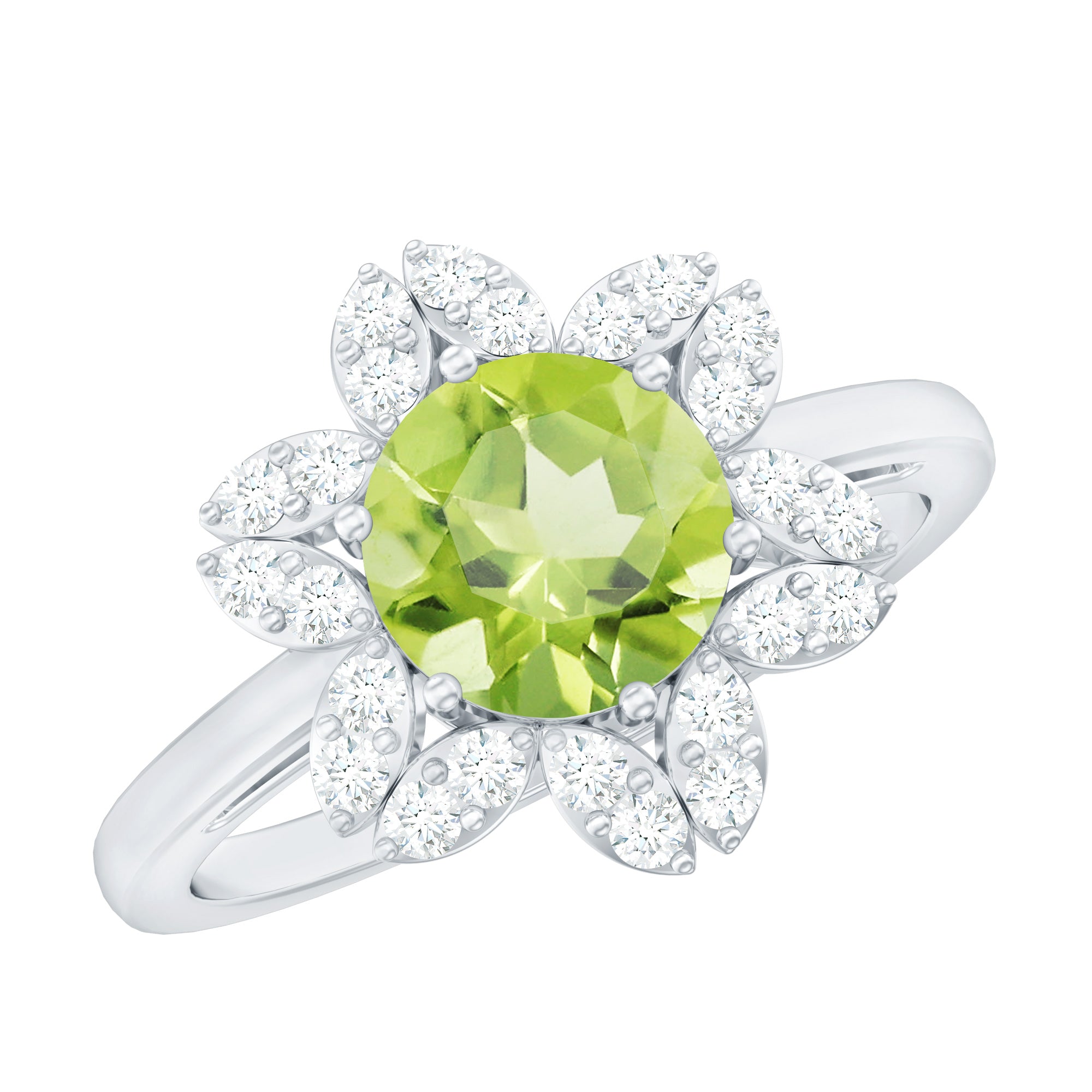 2 Carat Natural Peridot Flower Engagement Ring with Diamond AAA - Rosec Jewels