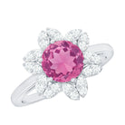 Rosec Jewels-Real 1.2 Carat Round Pink Tourmaline Flower Engagement Ring with Diamond
