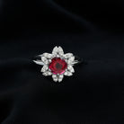 Rosec Jewels-Real 1.2 Carat Round Pink Tourmaline Flower Engagement Ring with Diamond