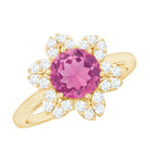 Rosec Jewels-Real 1.2 Carat Round Pink Tourmaline Flower Engagement Ring with Diamond