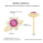 Rosec Jewels-Real 1.2 Carat Round Pink Tourmaline Flower Engagement Ring with Diamond